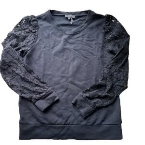 NWT State Black Cotton Top with Lace Sleeves